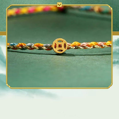 Buddhist Blessing Colorful Rope Luck Coin Bead Abundance Extra Thin Braided Bracelet