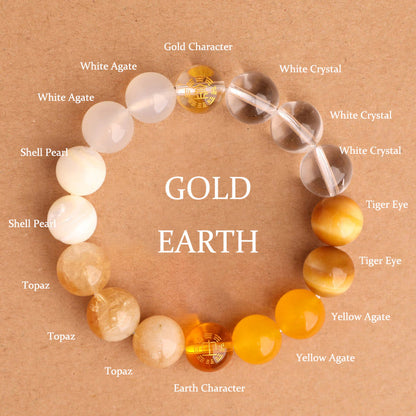 Buddhist Blessing Five Elements Various Agate Crystal Black Onyx Green Chalcedony Aquamarine Wisdom Bracelet