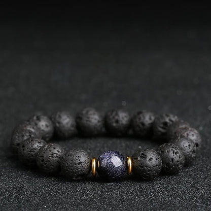 Buddhist Blessing Lava Rock Goldstone Blue Sandstone Healing Bracelet