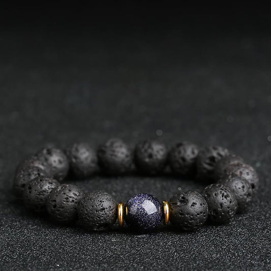 Buddhist Blessing Lava Rock Goldstone Blue Sandstone Healing Bracelet