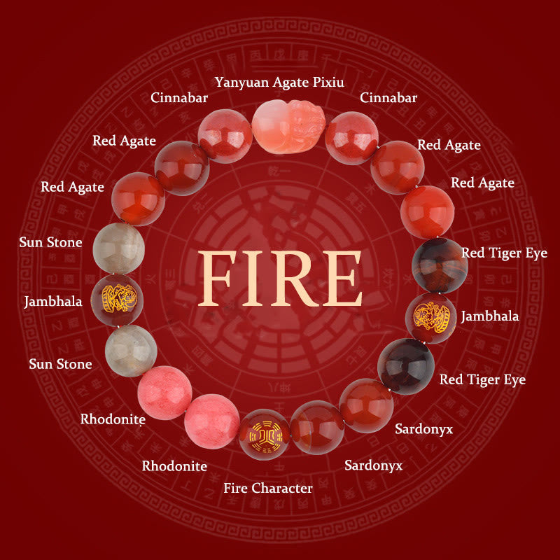 Buddhist Blessing Five Elements Various Crystal Agate Pixiu Wealth Bracelet