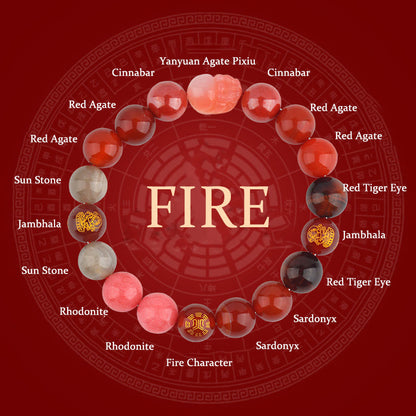 Buddhist Blessing Five Elements Various Crystal Agate Pixiu Wealth Bracelet