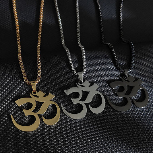 Buddhist Blessing Om Symbol Mantra Stainless Steel Focus Necklace Pendant