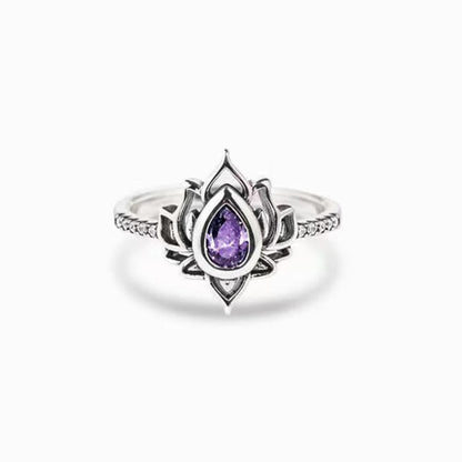 Buddhist Blessing 925 Sterling Silver Lotus Zircon Blessing Protection Ring