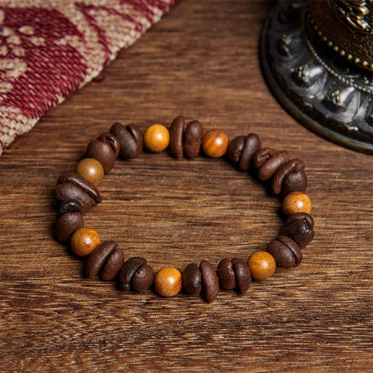 Buddhist Blessing Natural Coffee Beans Green Sandalwood Positive Bracelet