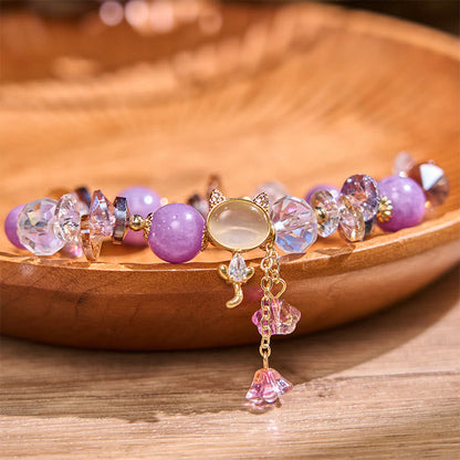 Buddhist Blessing Amethyst Green Crystal Red Crystal Cat Balance Bracelet