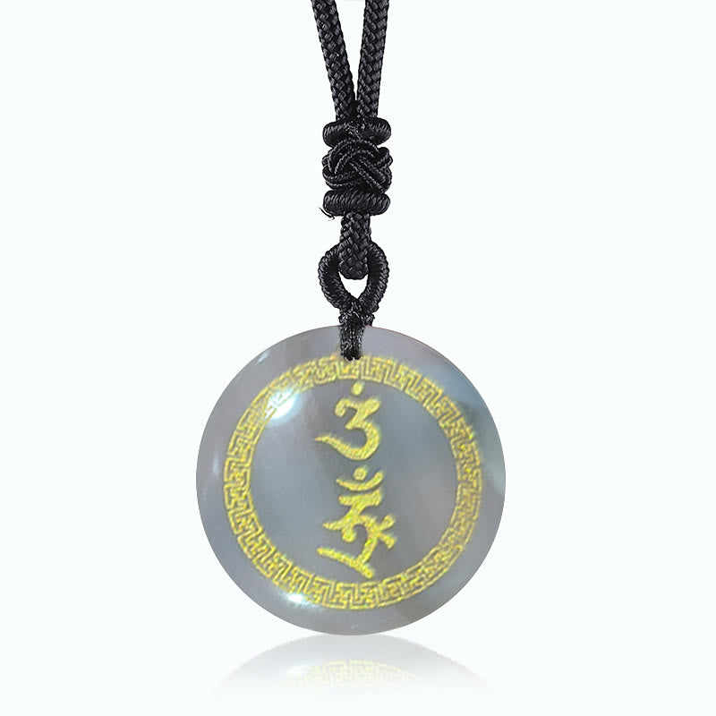 Buddhist Blessing Surrounding Swastika Pattern Vajra Protection Mantra Natural Various Crystal Black Obsidian Fulfilment Necklace Pendant