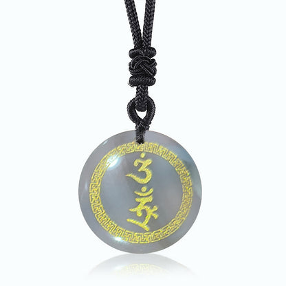 Buddhist Blessing Surrounding Swastika Pattern Vajra Protection Mantra Natural Various Crystal Black Obsidian Fulfilment Necklace Pendant