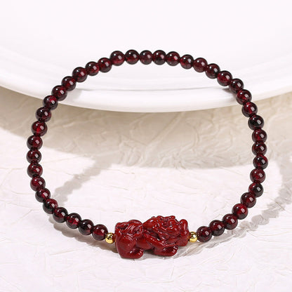 Buddhist Blessing Garnet Cinnabar PiXiu Strawberry Quartz Square Bead Protection Bracelet