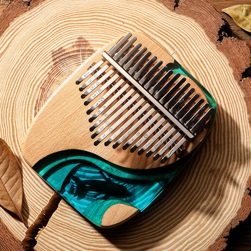 Buddhist Blessing Kalimba 17/21 Keys Thumb Piano Beech Wood Deep Sea Blue Whale Portable Finger Piano