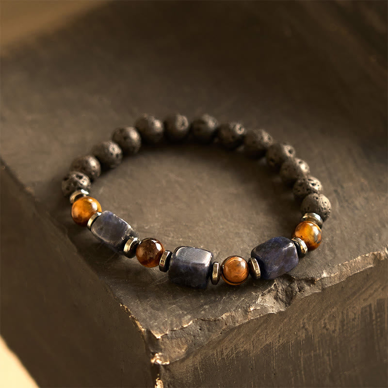 Buddhist Blessing Various Crystals Lava Rock Calm Bracelet