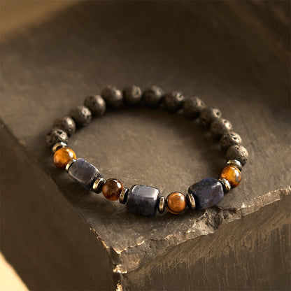 Buddhist Blessing Various Crystals Lava Rock Calm Bracelet