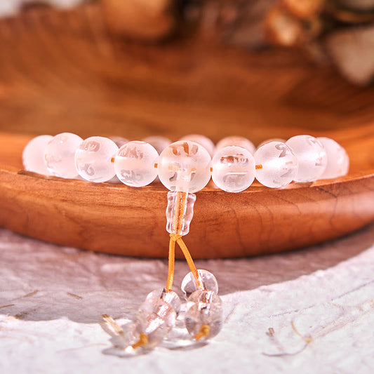 Buddhist Blessing Tibet White Crystal Black Onyx Om Mani Padme Hum Meditation Bracelet