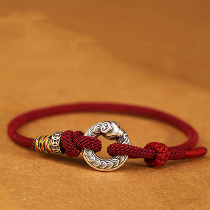 Buddhist Blessing Red String 999 Sterling Silver Peace Buckle Coin Year of the Snake Strength Bracelet
