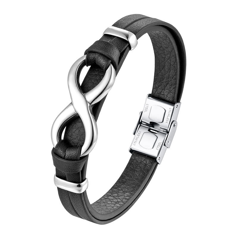 Buddhist Blessing Endless Knot Titanium Steel Strengthen Leather Buckle Bracelet