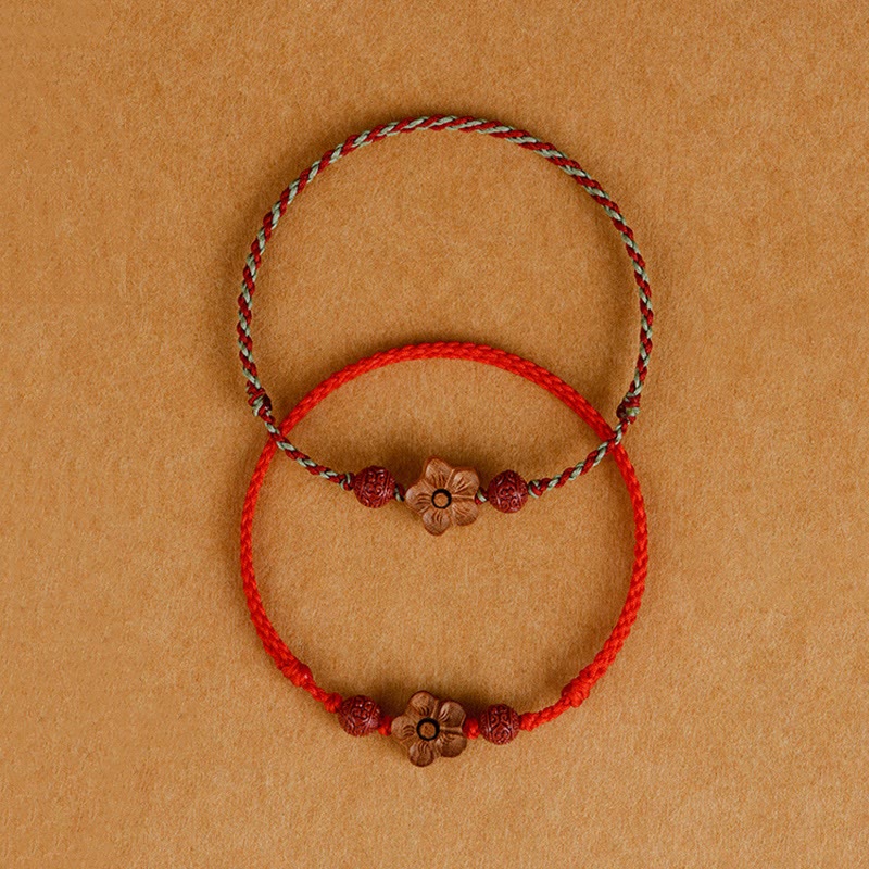Buddhist Blessing Peach Wood Small Peach Blossom Cinnabar Wealth String Bracelet Anklet