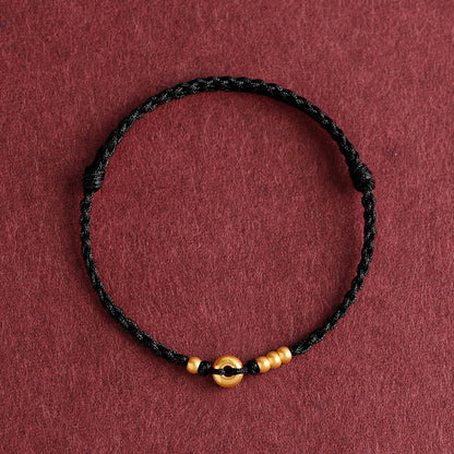 Buddhist Blessing 999 Gold Small Peace Buckle Design Handmade Luck Braided Rope Bracelet Anklet