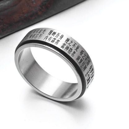 Buddhist Blessing Bagua Yin Yang Chinese Characters Titanium Steel Balance Rotatable Ring