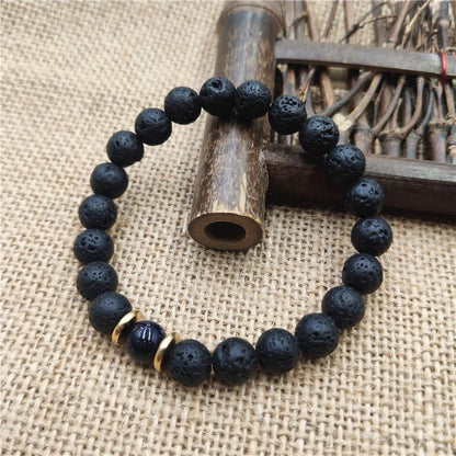 Buddhist Blessing Lava Rock Goldstone Blue Sandstone Healing Bracelet