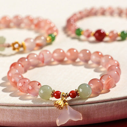 Buddhist Blessing South Red Agate Butterfly Orchid Hetian Jade Luck Bracelet