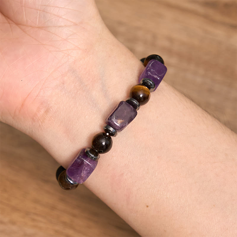Buddhist Blessing Various Crystals Cube Amethyst Lava Rock Support Bracelet