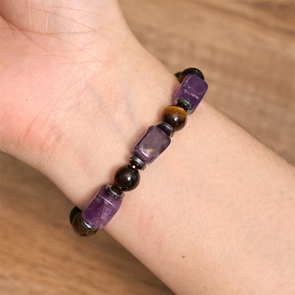 Buddhist Blessing Various Crystals Cube Amethyst Lava Rock Support Bracelet