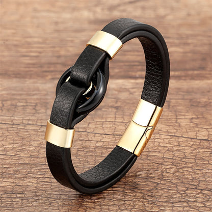 Buddhist Blessing Round Green Aventurine Black Onyx Hematite Agate Rose Quartz Stone Balance Leather Magnetic Buckle Bracelet