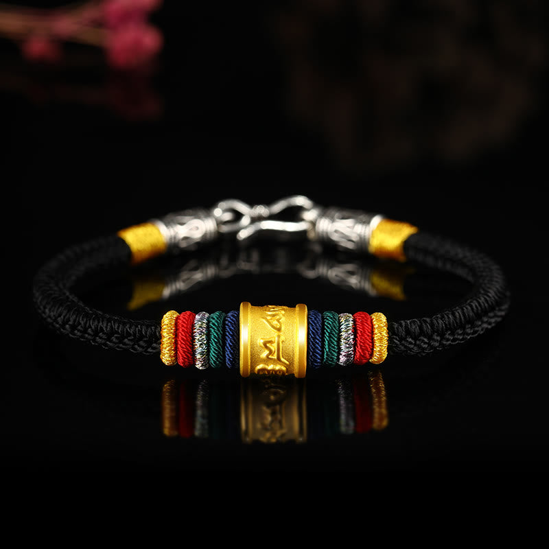 Buddhist Blessing Tibet 999 Gold Om Mani Padme Hum Handmade Eight Thread Peace Knot Luck Bracelet