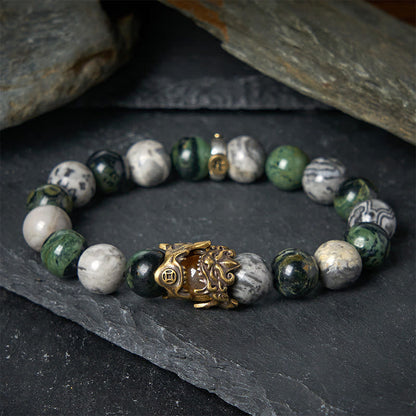 Buddhist Blessing Natural Grey Jasper Kambamba Jasper Citrine Horse Zodiac PiXiu Protection Bracelet