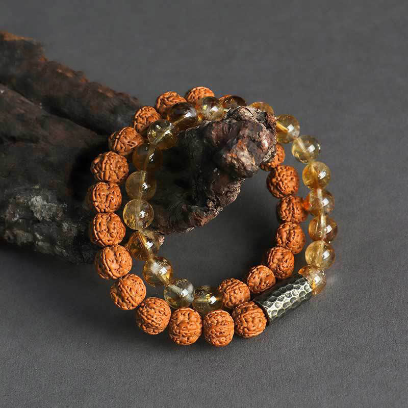 Buddhist Blessing Citrine Sandalwood Bodhi Seed Protection Double Wrap Bracelet