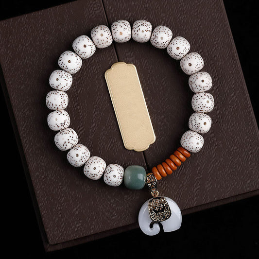 Buddhist Blessing Hand PolishedStar Moon Bodhi Seed Elephant Pattern Inner Peace Bracelet
