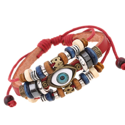 Buddhist Blessing Tibetan Evil Eye Leather Adjustable Protection Bracelet