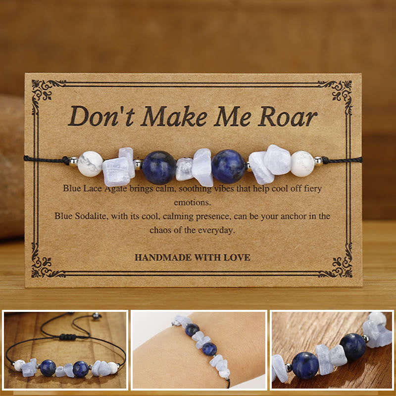 Buddhist Blessing Don't Make Me Roar Purple Agate Blue Lace Agate Blue Sodalite Protection Bracelet