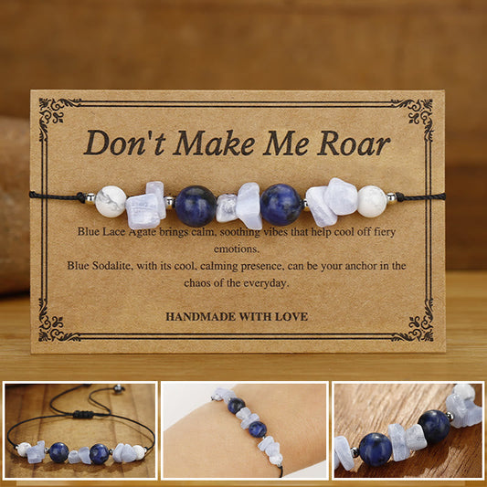 Buddhist Blessing Don't Make Me Roar Purple Agate Blue Lace Agate Blue Sodalite Protection Bracelet