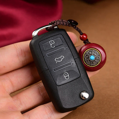 Buddhist Blessing Natural Cinnabar Six True Words 'Om Mani Padme Hum' Braided String Blessing Key Chain Necklace Pendant