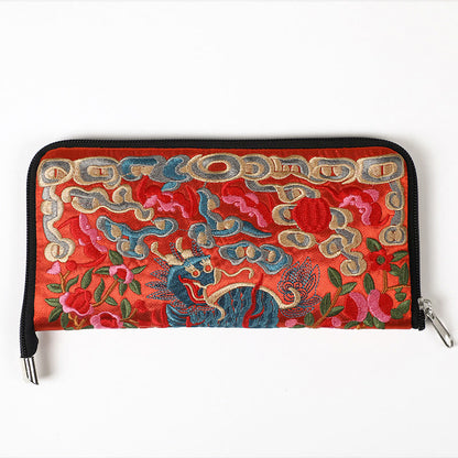Buddhist Blessing Mythical Beast Phoenix Dragon Qilin Su Embroidery Ticket Folder Storage Journey Shopping Purse Handbag