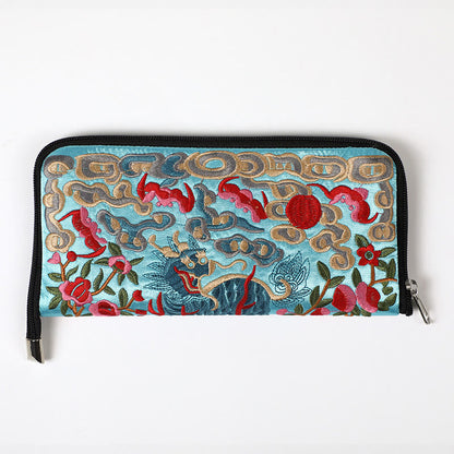 Buddhist Blessing Mythical Beast Phoenix Dragon Qilin Su Embroidery Ticket Folder Storage Journey Shopping Purse Handbag