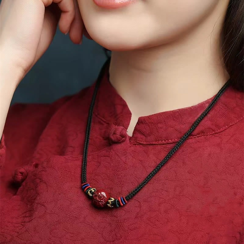 Buddhist Blessing Cinnabar Chinese Zodiac Black String Blessing Necklace Pendants