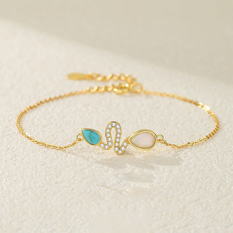 Buddhist Blessing 925 Sterling Silver Turquoise Opal Year Of The Snake Protection Bracelet