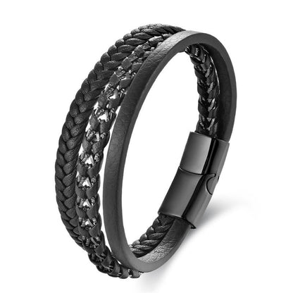 Buddhist Blessing Braided Design Titanium Steel Calm Multi-layer Leather Buckle Bracelet