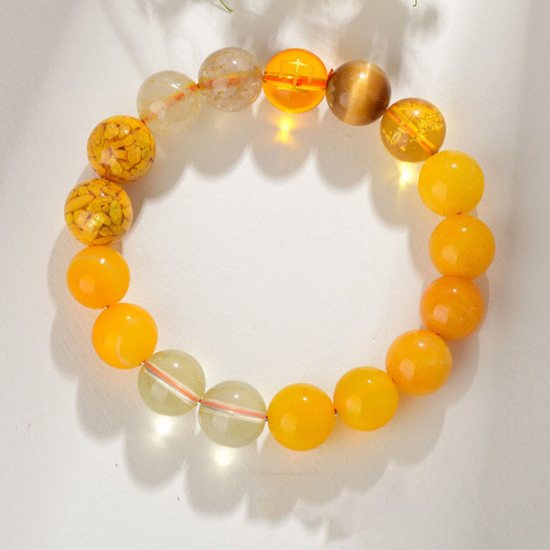 Buddhist Blessing Five Elements Various Agate Crystal Rutilated Quartz Tiger Eye Yellow Agate Citrine Luck Bracelet