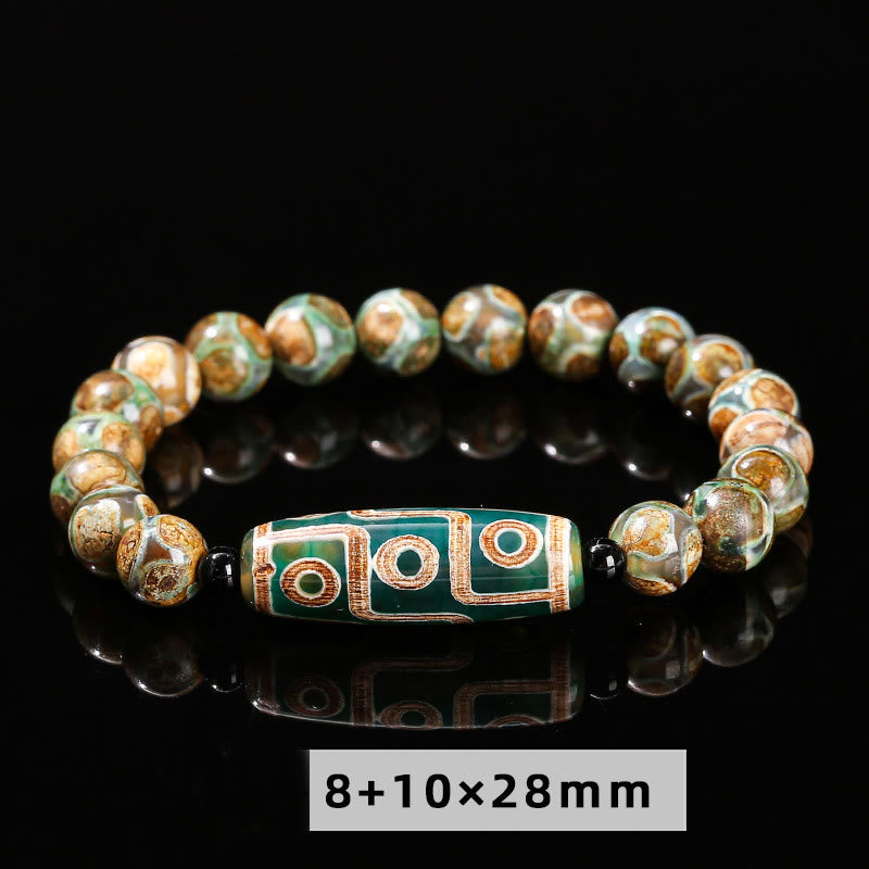 Buddhist Blessing Tibetan Nine-eye Dzi Bead Natural Sandalwood White Cat's Eye Agate Power Protection Bracelet