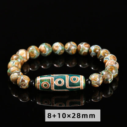 Buddhist Blessing Tibetan Nine-eye Dzi Bead Natural Sandalwood White Cat's Eye Agate Power Protection Bracelet