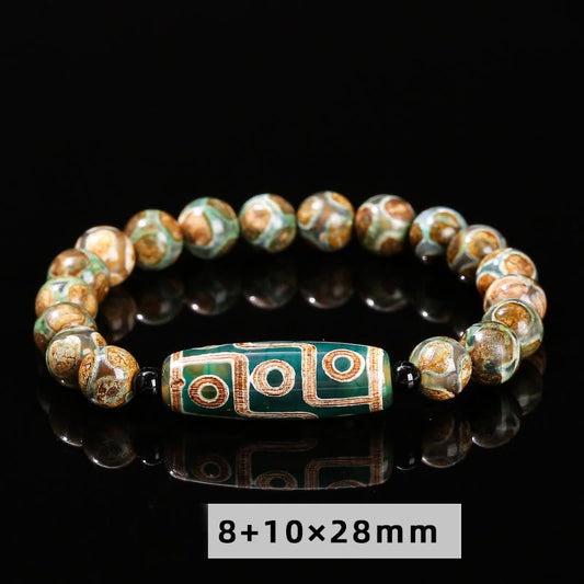 Buddhist Blessing Tibetan Nine-eye Dzi Bead Natural Sandalwood White Cat's Eye Agate Power Protection Bracelet