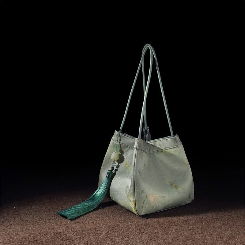 Buddhist Blessing Retro Flower Butterfly Bird Embroidery Bead Tassel Mulberry Silk Jacquard Xiangyunsha Silk Shoulder Bag Hangbags