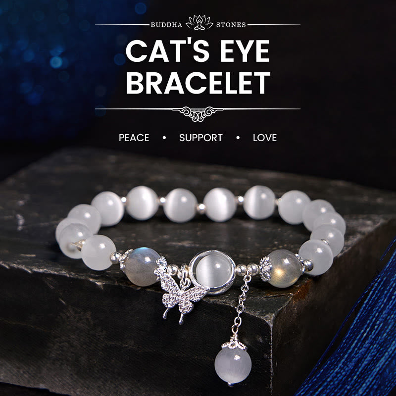 Buddhist Blessing Cat's Eye Moonstone Butterfly Star Charm Support Bracelet