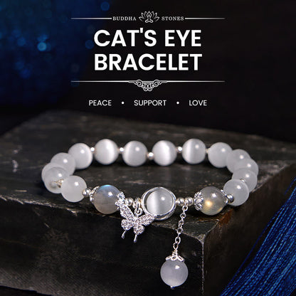 Buddhist Blessing Cat's Eye Moonstone Butterfly Star Charm Support Bracelet