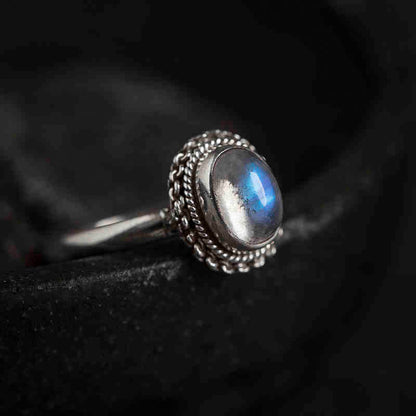 Buddhist Blessing 925 Sterling Silver Natural Moonstone Positive Ring