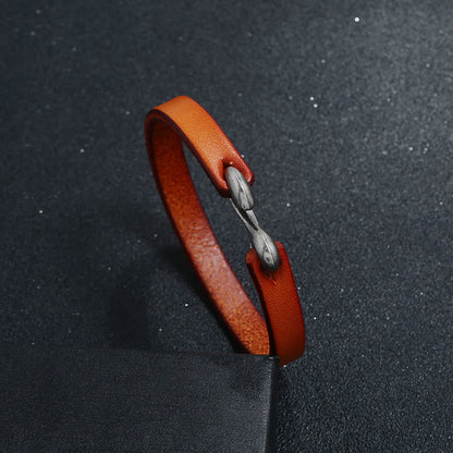 Buddhist Blessing Vintage Leather Plain Strength Buckle Bracelet