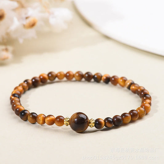 Buddhist Blessing Tiger Eye Black Obsidian Courage Beads Bracelet